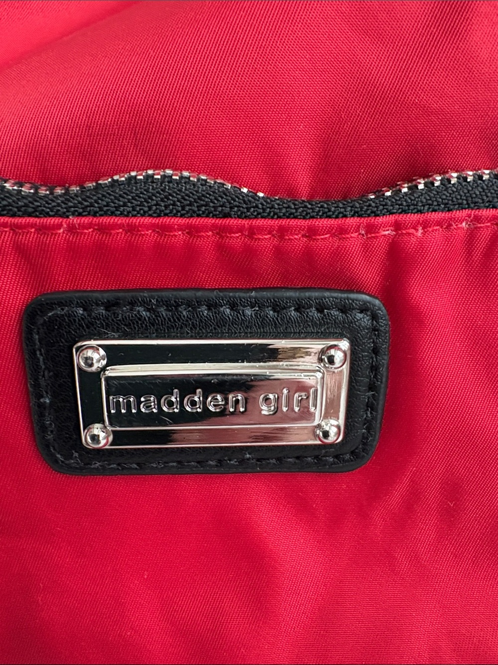 Madden Girl Red Nylon backpack purse with Black Trim - Picture 7 of 9